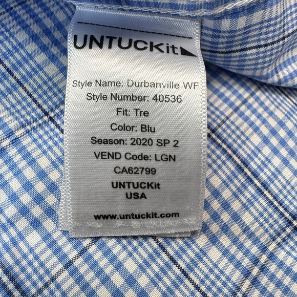 UNTUCKit Men's 2XLT Wrinkle‎ Free Cotton Button Down Shirt Blue Plaid Tall Fit - Picture 7 of 9